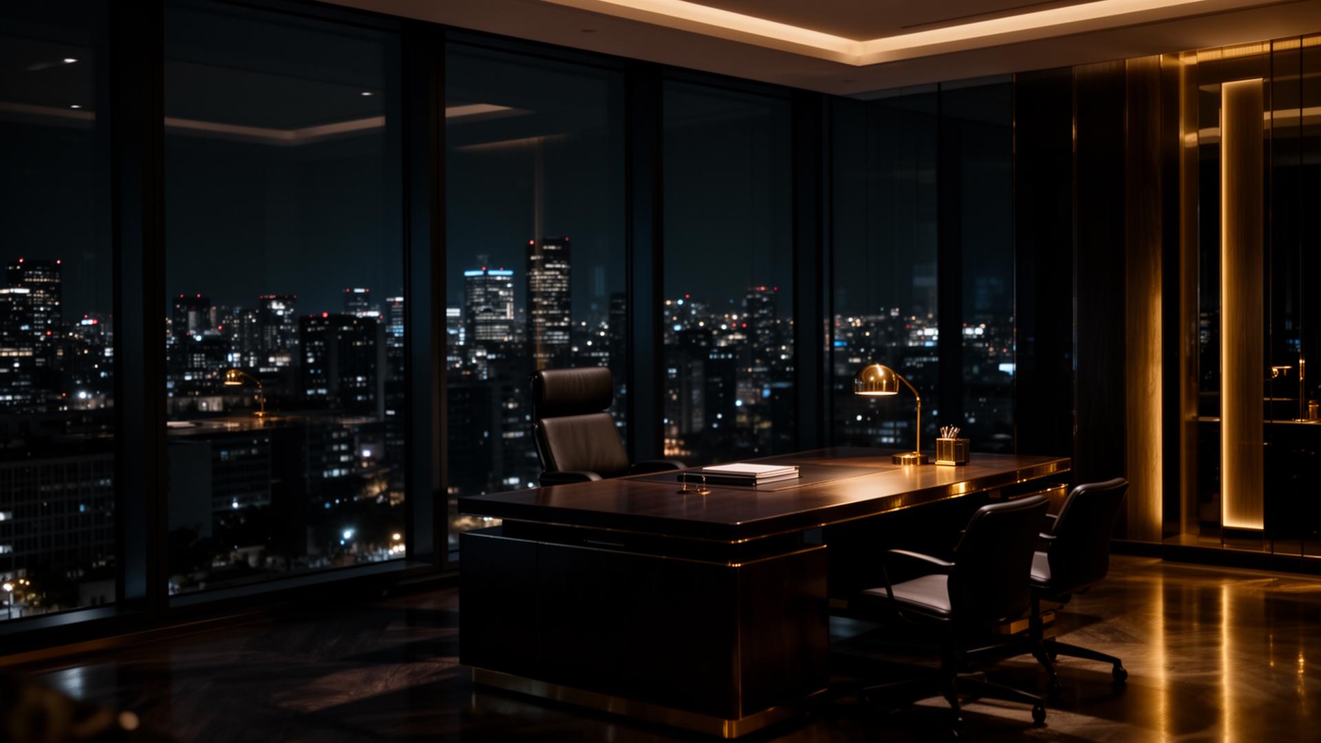 Cinematic executive skyline at dusk